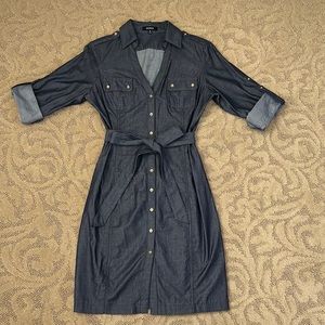 Express button down, 100 % cotton Jean like material collard dress. Size 6